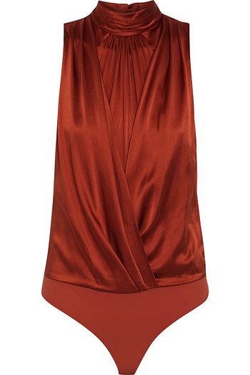 JONATHAN SIMKHAI Draped silk-blend satin and stretch-jersey bodysuit