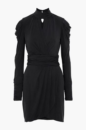 JONATHAN SIMKHAI Wrap-effect ruched stretch-cupro jersey mini dress