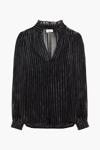 VELVET BY GRAHAM & SPENCER Gathered metallic striped georgette blouse