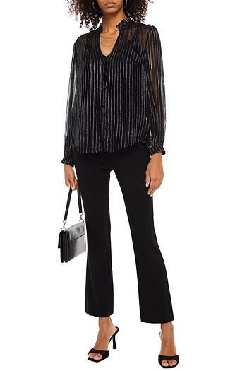 VELVET BY GRAHAM & SPENCER Gathered metallic striped georgette blouse