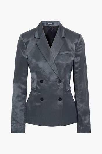 THEORY Double-breasted linen-blend satin-twill blazer