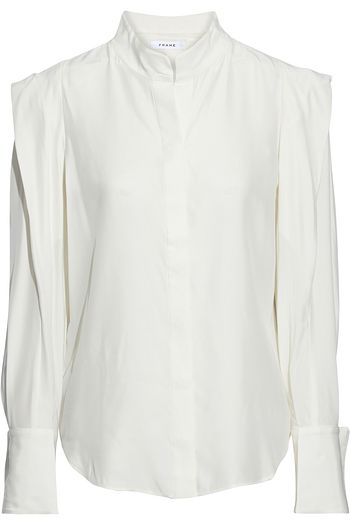 FRAME Bella pleated silk crepe de chine blouse