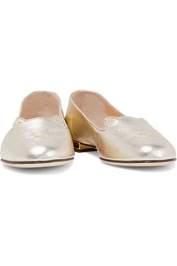 CHARLOTTE OLYMPIA Kitty embroidered metallic leather slippers