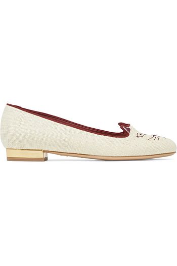 CHARLOTTE OLYMPIA Kitty embroidered raffia slippers