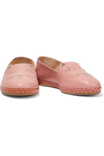 CHARLOTTE OLYMPIA Kitty metallic embroidered textured-leather flats