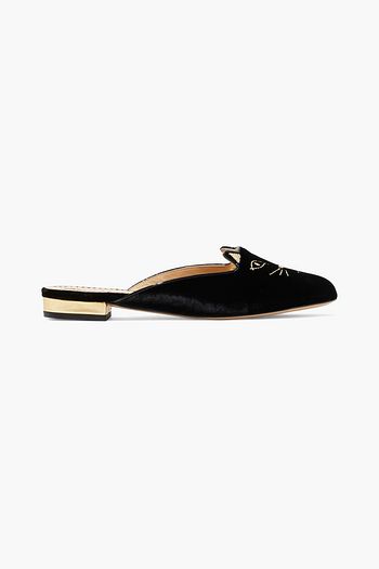 CHARLOTTE OLYMPIA Kitty embroidered velvet slippers