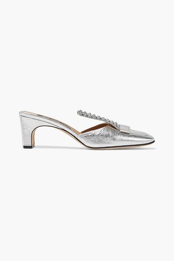 SERGIO ROSSI sr1 crystal-embellished metallic leather mules