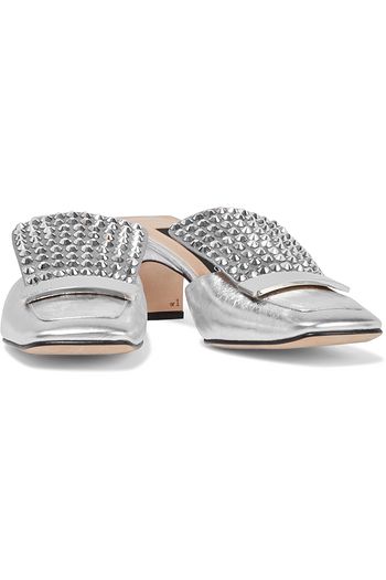 SERGIO ROSSI sr1 crystal-embellished metallic leather mules