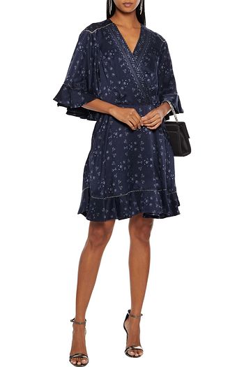 JONATHAN SIMKHAI Ruffled printed washed-silk mini wrap dress