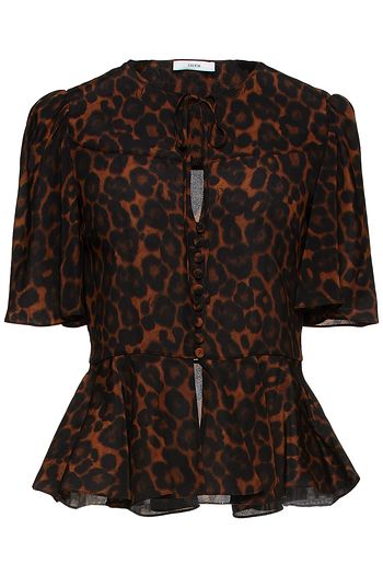 ERDEM Laliya leopard-print silk crepe de chine peplum top