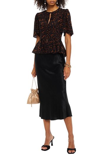ERDEM Laliya leopard-print silk crepe de chine peplum top