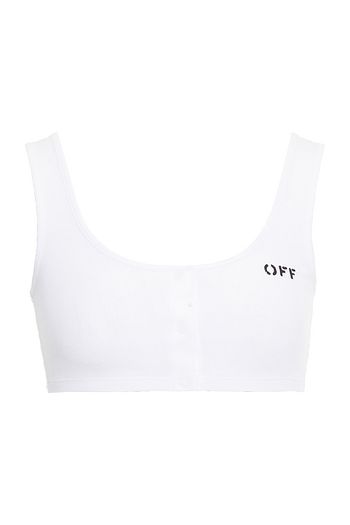 OFF-WHITE™ Printed ribbed cotton-blend jersey bra top