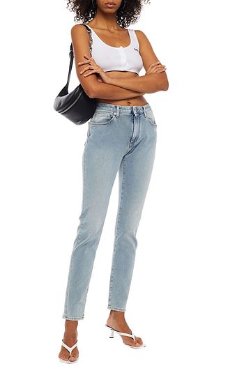 OFF-WHITE™ Printed ribbed cotton-blend jersey bra top