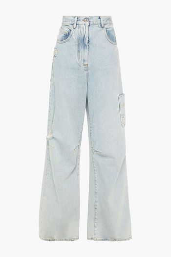 OFF-WHITE™ Embroidered distressed high-rise wide-leg jeans
