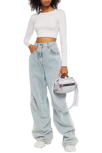 OFF-WHITE™ Embroidered distressed high-rise wide-leg jeans