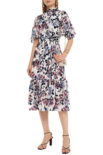 ERDEM Stefanna belted floral-print silk crepe de chine midi dress