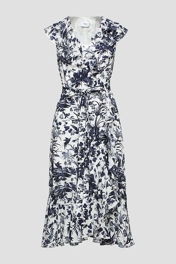 ERDEM Junita ruffle-trimmed printed silk crepe de chine midi wrap dress