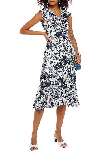 ERDEM Junita ruffle-trimmed printed silk crepe de chine midi wrap dress