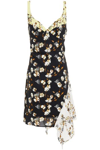 OFF-WHITE™ Asymmetric paneled printed crepe mini dress