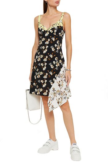 OFF-WHITE™ Asymmetric paneled printed crepe mini dress
