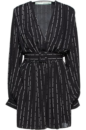 OFF-WHITE™ Wrap-effect belted printed crepe de chine mini dress