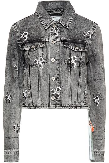 OFF-WHITE™ Floral-print faded denim jacket