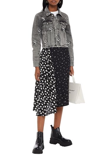 OFF-WHITE™ Floral-print faded denim jacket