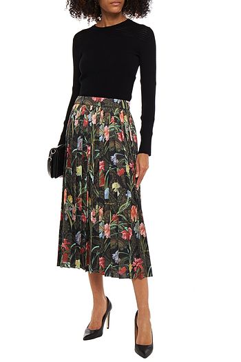 OFF-WHITE™ Pleated floral-print crepe de chine culottes