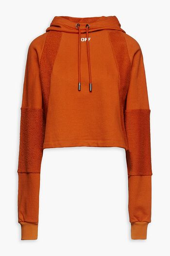 OFF-WHITE™ Cropped paneled printed French cotton-terry hoodie