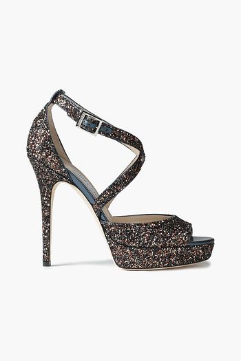 JIMMY CHOO Feroza glittered faux leather platform sandals