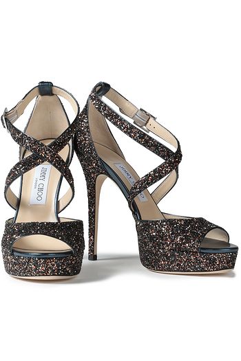 JIMMY CHOO Feroza glittered faux leather platform sandals