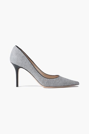 JIMMY CHOO Agnes leather-trimmed brushed mélange felt pumps