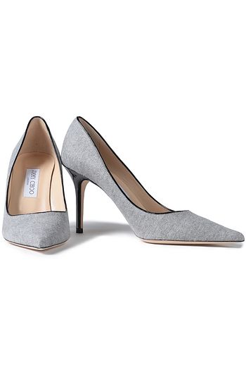 JIMMY CHOO Agnes leather-trimmed brushed mélange felt pumps