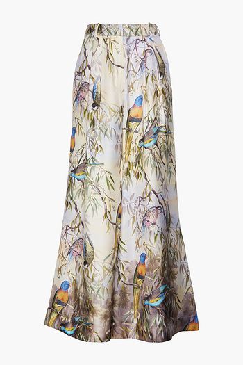 ZIMMERMANN Pleated printed silk-twill wide-leg pants
