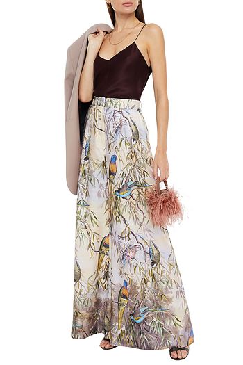 ZIMMERMANN Pleated printed silk-twill wide-leg pants
