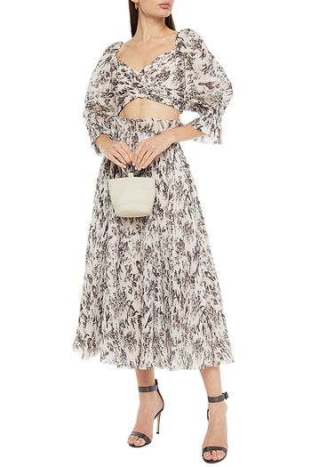 ZIMMERMANN Pleated printed organza midi skirt