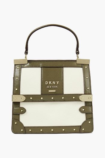 DKNY Studded color-block leather and canvas tote