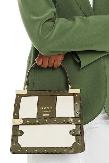 DKNY Studded color-block leather and canvas tote