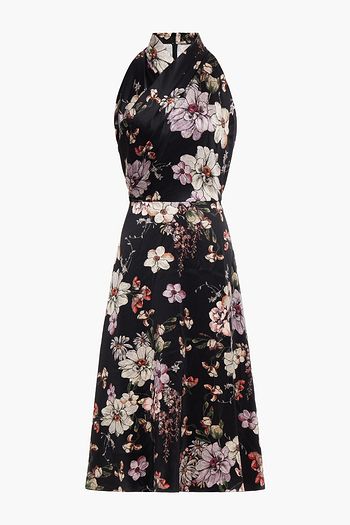 ADAM LIPPES Draped floral-print silk-satin midi dress