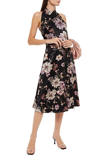 ADAM LIPPES Draped floral-print silk-satin midi dress