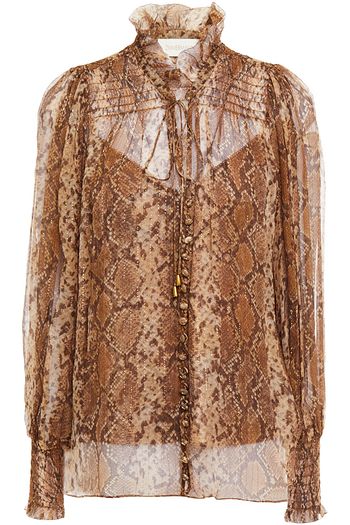 ZIMMERMANN Bluse aus Seidenkrepon mit Schlangenprint und Raffung