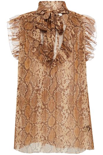 ZIMMERMANN Pussy-bow ruffled snake-print silk-crepon top