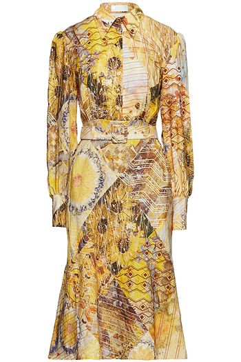 LEO LIN Belted linen and cotton-blend midi shirt dress