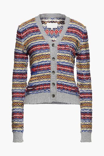 MAISON MARGIELA Distressed jacquard-knit wool-blend cardigan