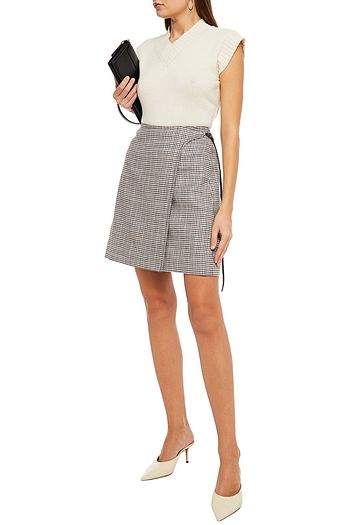 ADAM LIPPES Checked silk, linen and wool-blend tweed mini skirt