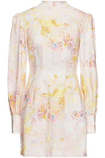 LEO LIN Printed linen and cotton-blend canvas mini dress