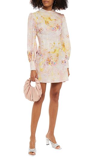LEO LIN Printed linen and cotton-blend canvas mini dress