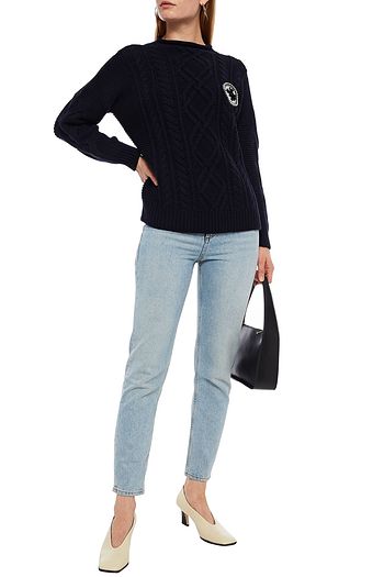 MR & MRS ITALY Appliquéd cable-knit wool and cashmere-blend sweater