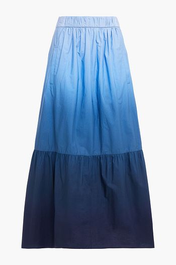 TIBI Gathered dégradé cotton midi skirt