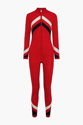 PERFECT MOMENT Chevron intarsia merino wool jumpsuit